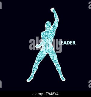 Il concetto di leadership. In piedi Man. Uomo con braccio in alto. Silhouette per lo sport campionato. Illustrazione Vettoriale. Illustrazione Vettoriale