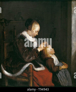 Gerard ter Borch - madre pettinare capelli il suo bambino c 1653 Foto Stock