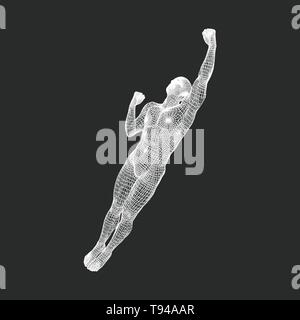 Modello 3D dell'uomo. Personale e crescita professionale. Avviare il concetto di business. Inizio di idee di business. Successo a livello mondiale. Il corpo umano modello. Illustra il vettore Illustrazione Vettoriale