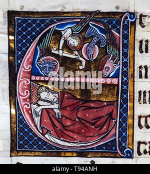Miniatura de la "Biblia Sacra', tinta sobre pergamino, 1268. Museo Episcopale Archivo de Vic. Foto Stock