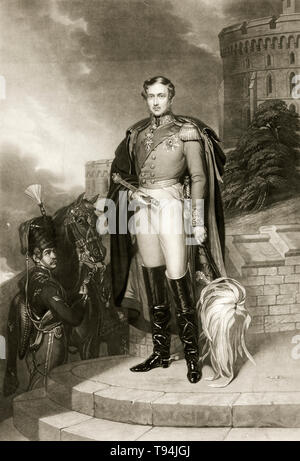 Prince Albert, ritratto incisione, tenendo lo scettro e hat, uniforme militare, 1847 Foto Stock