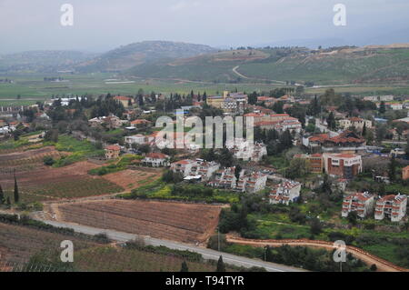 Il Dado punto di osservazione che si affaccia Metula, Galilea superiore, Israele Foto Stock