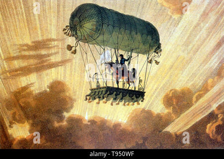 Pierre Testu-Brissy (1770 - 1829) era un pionieristico balloonist francese che ha realizzato la fama per la realizzazione di molti voli a cavallo di animali, in particolare di cavalli. Ha fatto il suo primo palloncino ascesa nel 1785, e la prima notte salita a giugno 18, 1786 in un palloncino di idrogeno. Egli ha fatto il primo al mondo osservazioni elettrico su Giugno 18, 1786 come egli salì in thunderclouds, e detto che egli ha attirato notevole gli scarichi provenienti da nubi per mezzo di una barra di ferro, portati in auto. Foto Stock