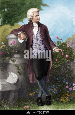 Wolfgang Amadeus Mozart (Gennaio 27, 1756 - 5 dicembre 1791) era un prolifico e influente compositore d'epoca classica. Egli ha composto oltre 600 opere, molti hanno riconosciuto come pinnacoli di sinfonico, concertante, camera, operistica, e musica corale. Egli è tra i più universalmente popolari di compositori di musica classica. Mozart è stato un bambino prodigio autorità sulla tastiera e violino, ha composto da cinque anni di età e eseguita prima di royalty europea. Foto Stock