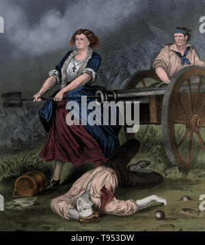 Currier & Ives Stampa di Molly Pitcher nella battaglia di Monmouth. La battaglia di Monmouth era una guerra rivoluzionaria americana battaglia combattuta il 28 giugno 1778 in Monmouth County, New Jersey. L'esercito continentale sotto generale George Washington ha attaccato il posteriore dell'Esercito britannico colonna comandata dal tenente generale Sir Henry Clinton come hanno lasciato Monmouth Court House. Foto Stock