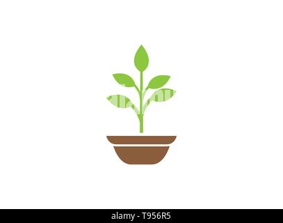 Piante in vaso con alcune foglie per il logo design illustrazione Illustrazione Vettoriale