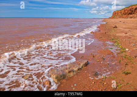 Sabbia rossa e scogliere lungo il Northumberland Campbelton dello Stretto di Prince Edward Island in Canada Foto Stock