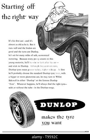 1955 British pubblicità per pneumatici Dunlop. Foto Stock