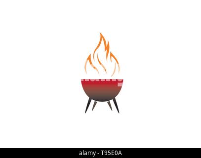 Area barbecue con il fuoco per il logo design Illustrazione Vettoriale