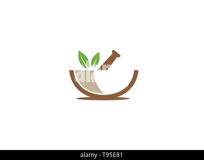 Farmacia bio e foglie naturali ricetta per logo design Illustrazione Vettoriale
