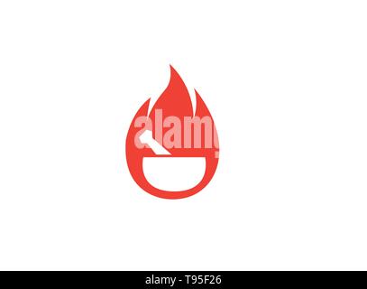 Farmacia bio e ricetta naturale logo design all'interno di una palla di fuoco per illustrazione icona simbolo Illustrazione Vettoriale