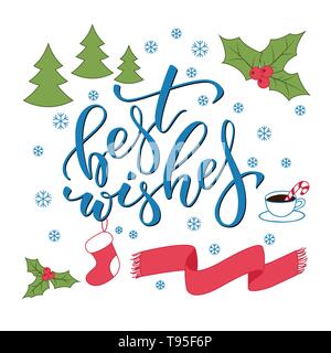 Scheda di Natale con spazzola calligraphy migliori auguri Illustrazione Vettoriale