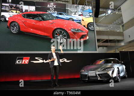 Tokyo, Giappone. Il 17 maggio 2019. La quinta generazione di Toyota Supra rende la sua ri-esordio a Tokyo il Venerdì, 17 maggio 2019, dopo 17 anni di assenza. La partnership con Bmw, il modello 2020 condivide la stessa piattaforma di base come la nuova BMW Z4. Credito: Natsuki Sakai/AFLO/Alamy Live News Foto Stock