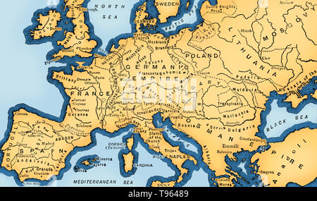 In Europa, il XV secolo è visto come il ponte tra il tardo Medioevo e il primo Rinascimento e il primo periodo moderno. In età di esplorazione, dal XV al XVII secolo, cartografi europeo sia stato precedentemente copiato le mappe (alcuni dei quali era stato tramandato per secoli) e ha richiamato la propria basata su Explorers' osservazioni e nuove tecniche di rilevazione. La presente invenzione della bussola magnetica, telescopio e sestante attivata aumentando la precisione. Immagine presa da pagina 52 del 'Cassell illustrato della storia universale", 1893. Questa immagine è stata migliorata a colori. Foto Stock