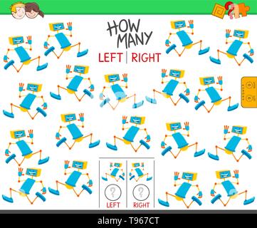 Cartoon illustrazione del gioco educativo di conteggio di sinistra e di destra orientato le foto di carattere Robot Illustrazione Vettoriale