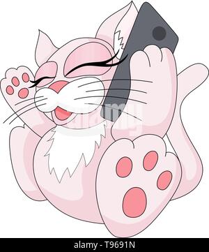 Carino e adorabile cucciolo colorati con il telefono per ascoltare musica o chiamando Illustrazione Vettoriale