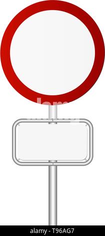 Round di colore rosso e bianco traffico segno di divieto su polo illustrazione vettoriale Illustrazione Vettoriale