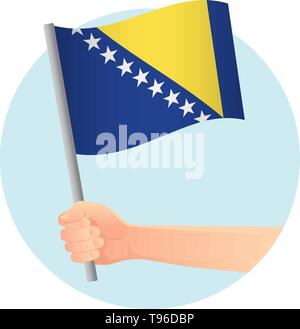 La Bosnia e Erzegovina bandiera in mano. Sfondo patriottico. Bandiera nazionale della Bosnia e Erzegovina illustrazione vettoriale Illustrazione Vettoriale