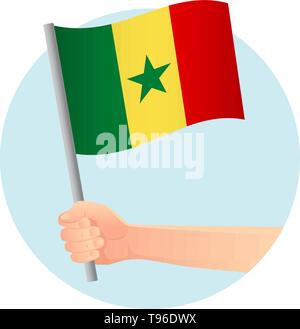 Senegal bandiera in mano. Sfondo patriottico. Bandiera nazionale del Senegal illustrazione vettoriale Illustrazione Vettoriale