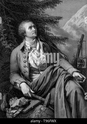 Nato a Ginevra, Horace-Bénédict de Saussure (Febbraio 17, 1740 - 22 gennaio 1799) era un geologo ginevrina, meteorologo, fisico alpinista ed esploratore alpino, spesso chiamato il fondatore di alpinismo e moderna meteorologia. Egli ha esaminato attentamente l'inclinazione degli strati, la natura delle rocce, fossili e minerali delle Alpi. Foto Stock