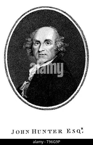 John Hunter (Febbraio 13, 1728 - 16 ottobre 1793) era un chirurgo scozzese. Egli è stato uno dei primi sostenitori di attenta osservazione, il metodo scientifico in medicina e un eccellente anatomista. Egli ha costruito una collezione di animali viventi cui scheletri e altri organi ha preparato come preparati anatomici. La sua morte in 1793 all'età di 65. Foto Stock