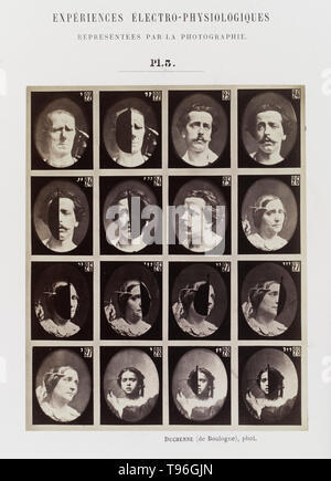 La piastra 3: 16 immagini che mostrano differenti espressioni del viso che vengono indotti da correnti elettriche. Guillaume-Benjamin-Amand Duchenne de Boulogne (17 settembre 1806 - 15 settembre 1875) era un neurologo francese che ha avanzato la scienza di elettrofisiologia. Influenzati dalle credenze della fisionomia, Duchenne desiderava determinare come i muscoli nel volto umano di produrre le espressioni del viso che ha creduto per essere direttamente legate all'anima dell'uomo. Foto Stock