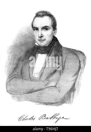 Charles Babbage (26 dicembre 1791 - 18 ottobre 1871) era un polymath inglese. Un matematico e filosofo, inventore e ingegnere meccanico, egli è ricordato per originari del concetto di digital computer programmabile. Foto Stock