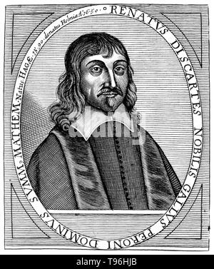 René Descartes (Marzo 31, 1596 - 11 febbraio 1650) era un matematico francese, filosofo e fisiologo. Vive con il suo modesto ricchezze ereditate, Descartes percorsa, studiato, scritto e servito da un soldato in Olanda, Boemia e Ungheria. Egli ha creato la geometria analitica, che traduce i problemi geometrici in forma algebrica in modo che i metodi algebrici possono essere applicati per la loro soluzione. Al contrario egli geometria applicata di algebra. Foto Stock