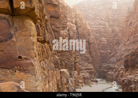 Cañón. Reserva Natural de Mujib. La Valle del Rift. Mar Muerto. Jordania, Oriente Medio Foto Stock
