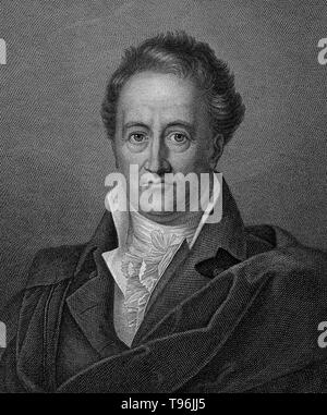 Johann Wolfgang von Goethe (28 agosto 1749 - 22 Marzo 1832) è stato uno scrittore tedesco, artista pittorico, biologo, statista, fisico teorico, e polymath. Egli è considerato il genio supremo della moderna letteratura tedesca. Le sue opere span i campi di poesia, teatro, prosa, filosofia e scienza. Il suo Faust è stato chiamato uno dei più grandi opere drammatiche di letteratura europea moderna. Foto Stock