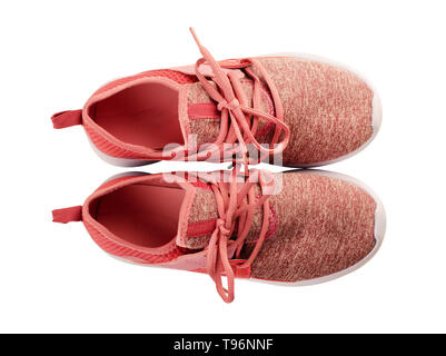 Coppia di rosa scarpe sportive isolati su sfondo bianco Foto Stock