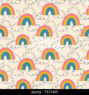 Rainbows e nuvole seamless pattern vettore kids Illustrazione Vettoriale