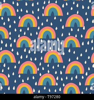 Lo stile scandinavo rainbows e gocce di pioggia perfetta configurazione vettore kids Illustrazione Vettoriale