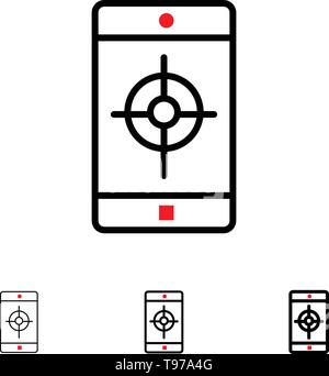 Applicazione, mobile, Mobile Application, Target Bold e la sottile linea nera icona impostare Illustrazione Vettoriale