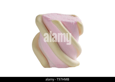 Isolamento, rosa marshmallows con luce gialla di ricci, puro sfondo bianco Foto Stock