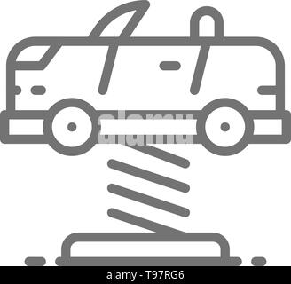 Dondolo giocattolo auto su molle, attrazione per bambini icona linea. Illustrazione Vettoriale