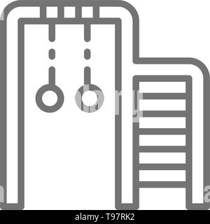 Parete svedese con anelli di ginnastica, kids scaletta di arrampicata icona linea. Illustrazione Vettoriale