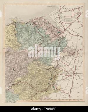 Denbigh Flint Merioneth Montgomeryshire mappa antichi. WALKER. Ferrovie 1868 Foto Stock