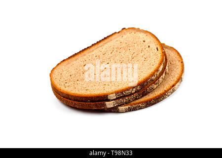 Pila di tre nuove fette di pane isolati su sfondo bianco. Foto Stock