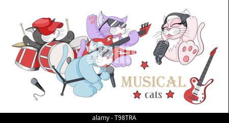 Illustrazione Vettoriale di divertenti piccoli personaggi suonare strumenti musicali Illustrazione Vettoriale