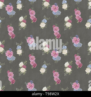 Acquerello floreale modello senza giunture. Dipinto a mano fiori, la carta di avvolgimento o lo sfondo di matrimonio. La carta da parati o tessile con crisantemo rosa, blu hyd Foto Stock