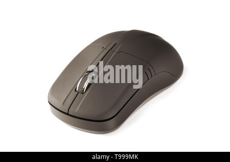 Calcolatore nero mouse senza fili isolati su sfondo bianco Foto Stock