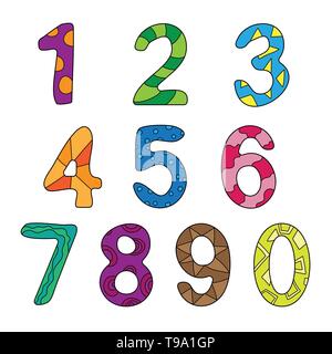 Vector cartoon kids figure. Set di numeri di colori. Conteggio, per imparare i numeri Illustrazione Vettoriale