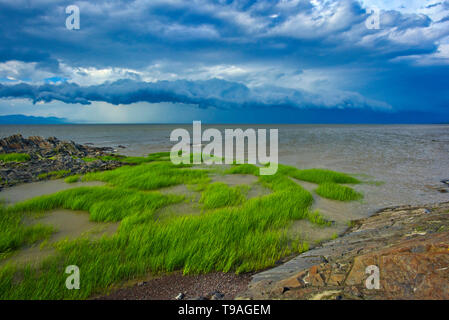 Litorale lungo il Golfo di San Lorenzo con storm Saint-Roch-des-Aulnaies Québec Canada Foto Stock