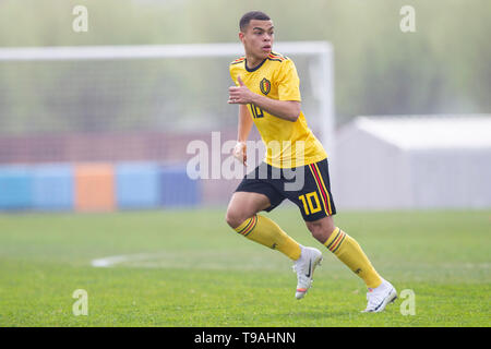 Newport, Wales, Regno Unito, 17 aprile 2019. Mario Stroeykens del Belgio durante la Tri-Nations sotto 15 International amichevole tra Belgio e Swit Foto Stock