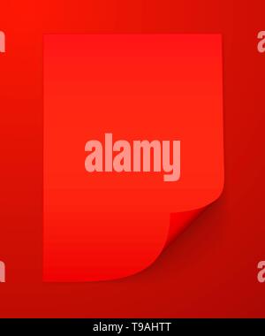 Vuoto A4 foglio di carta di colore rosso con angolo arricciato e shadow, modello per il design. Set. Illustrazione Vettoriale. Illustrazione Vettoriale