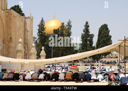 Gerusalemme, Gerusalemme, Territorio palestinese. Il 17 maggio 2019. Musulmani palestinesi adoratori di frequentare le preghiere del venerdì durig il santo mese di digiuno del Ramadan Al Aqsa moschea composto, in Gerusalemme la città vecchia, 17 maggio 2019 Credit: Abdalrahman Alami APA/images/ZUMA filo/Alamy Live News Foto Stock