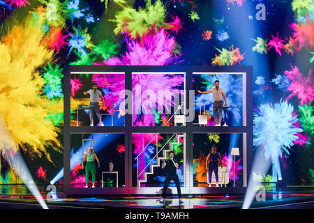 Tel Aviv, Israele. Il 17 maggio 2019. Miki di Spagna esegue durante le prove in vista del gran finale di 2019 Concorso Eurovisione della canzone. Credito: Ilia Yefimovich/dpa/Alamy Live News Foto Stock