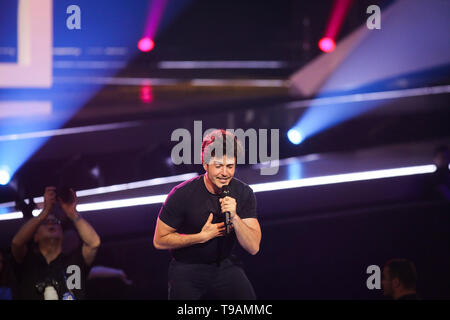 Tel Aviv, Israele. Il 17 maggio 2019. Miki di Spagna esegue durante le prove in vista del gran finale di 2019 Concorso Eurovisione della canzone. Credito: Ilia Yefimovich/dpa/Alamy Live News Foto Stock