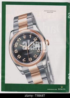 Poster pubblicitari Rolex Oyster Perpetual Datejust watch in magazzino da ottobre 2005, senza slogan pubblicitario Foto Stock